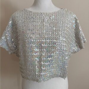 Sequin Embellished White Crop Top